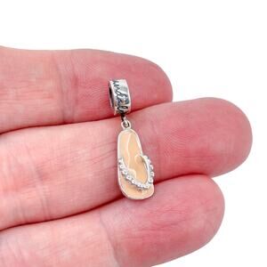 Estate Sterling Silver 925 Peach Enamel Flip Flop Dangle Charm